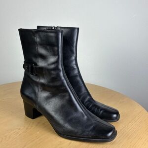 AK Anne Klein Square Toe Heeled Ankle Boots Women's 8 Fitted Chic Neutral Retro